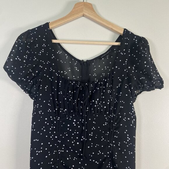 Cotton Candy LA Peasant Cinched Dress Size S Small Fairy Polka Dot‎ Ruched Mini - Picture 4 of 11